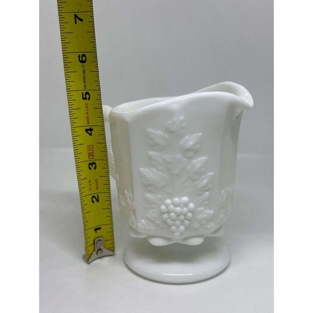 VTG Westmoreland Milk Glass Creamer White Paneled Grape Harvest Footed Pitcher